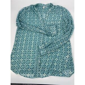 Lovely KUT FROM THE CLOTH Geometric Print Sheer Button Up Long Sleeve Top Size M